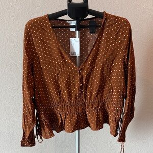H&M Burnt Orange Polka Dot Peplum Blouse
